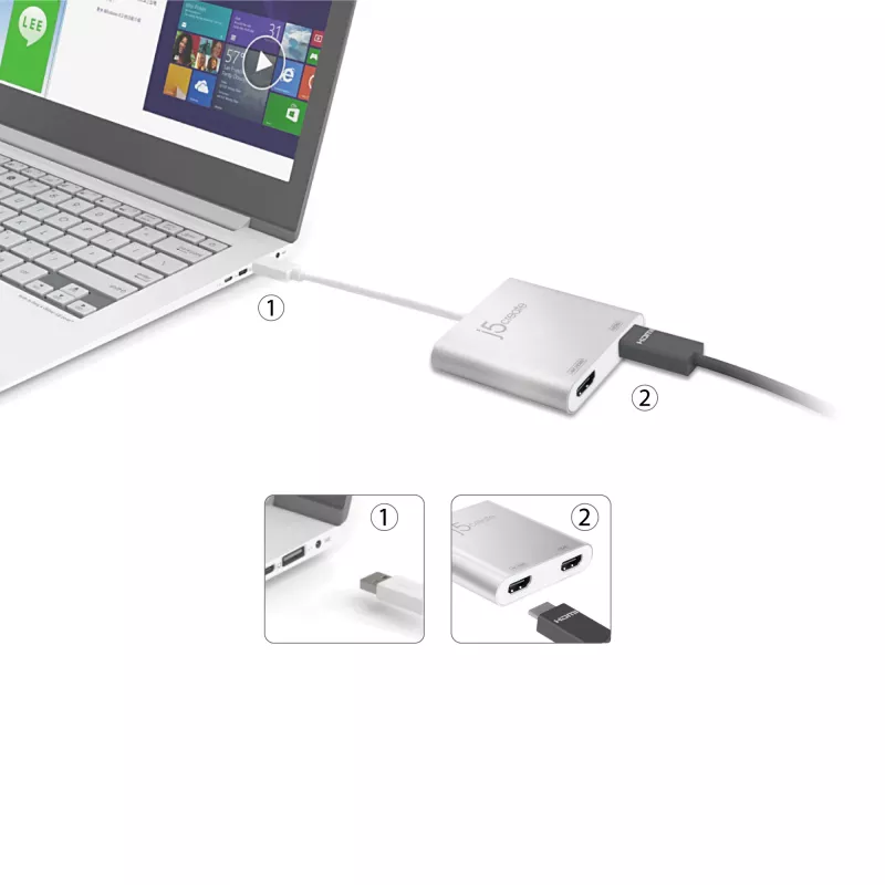 j5create JUA365 adattatore multi-monitor USB™ 3.0 a doppio HDMI, argento