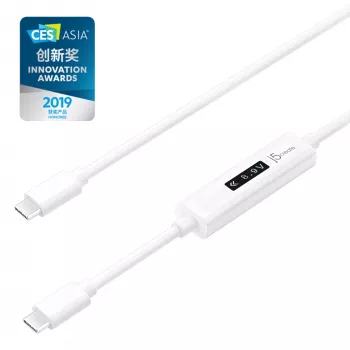 j5create JUCP14 cavo USB-C™ 2.0 a USB-C™ con misuratore di potenza OLED dinamico, bianco, 1,2 m