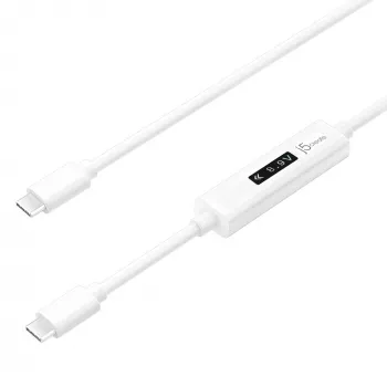 j5create JUCP14 cavo USB-C™ 2.0 a USB-C™ con misuratore di potenza OLED dinamico, bianco, 1,2 m