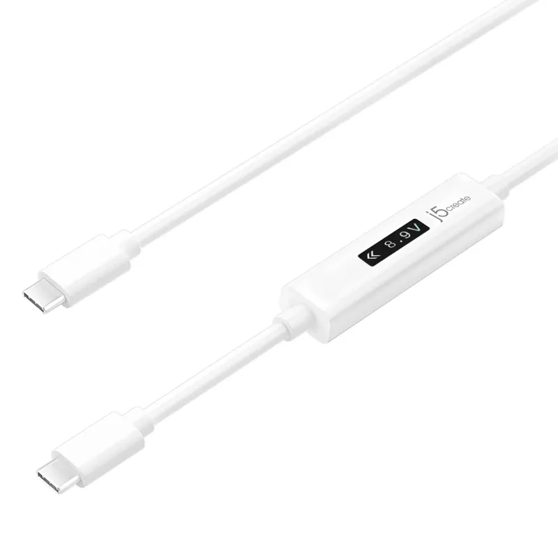 j5create JUCP14 cavo USB-C™ 2.0 a USB-C™ con misuratore di potenza OLED dinamico, bianco, 1,2 m