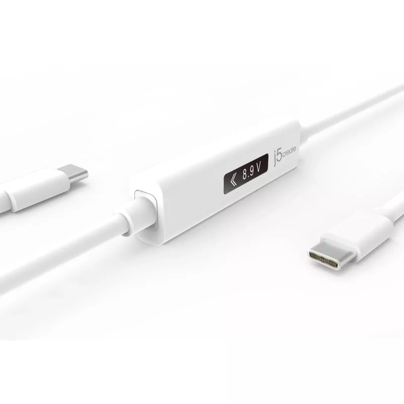 j5create JUCP14 cavo USB-C™ 2.0 a USB-C™ con misuratore di potenza OLED dinamico, bianco, 1,2 m
