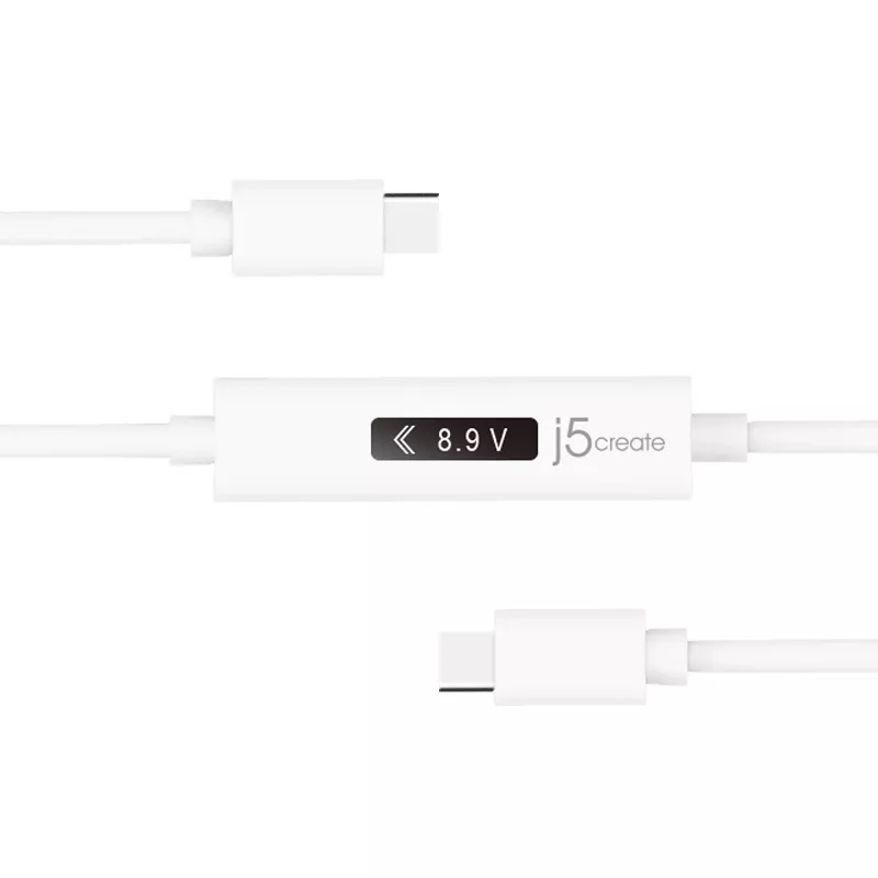 j5create JUCP14 cavo USB-C™ 2.0 a USB-C™ con misuratore di potenza OLED dinamico, bianco, 1,2 m