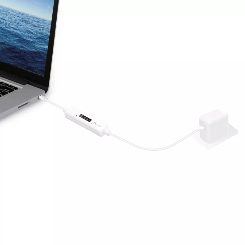 j5create JUCP14 cavo USB-C™ 2.0 a USB-C™ con misuratore di potenza OLED dinamico, bianco, 1,2 m