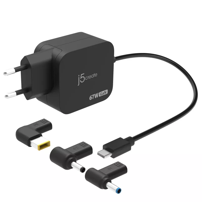 j5create JUP1565DCE3A-EN caricabatterie mini 67W GaN PD USB-C® con 3 tipi di connettori DC - EU