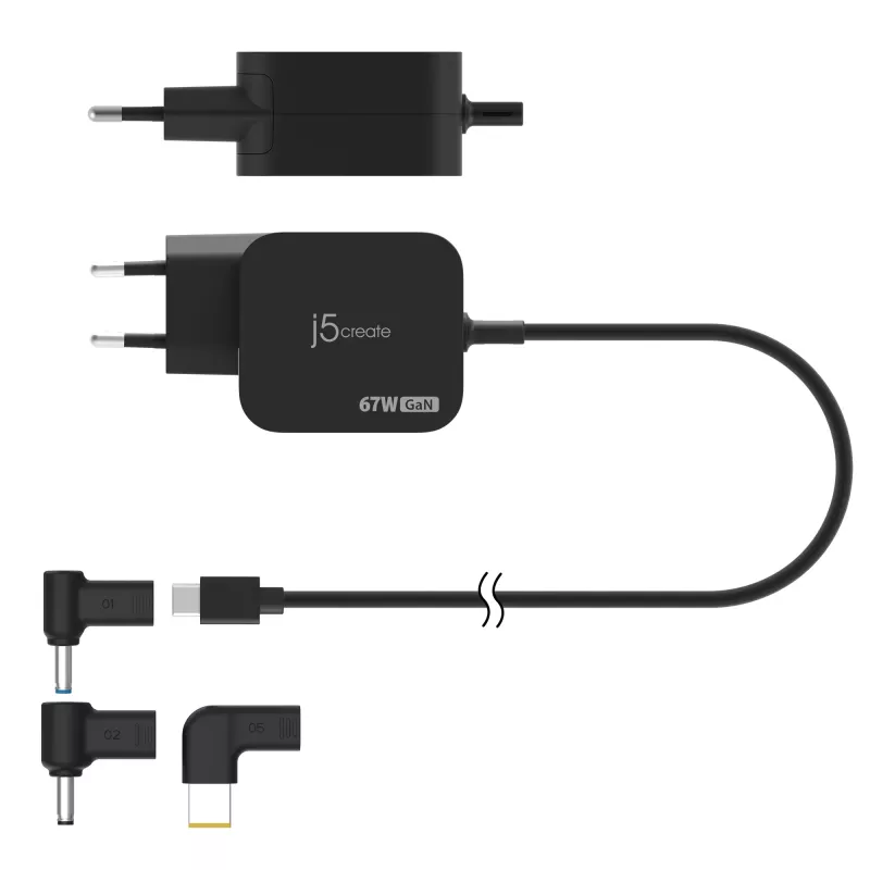 j5create JUP1565DCE3A-EN caricabatterie mini 67W GaN PD USB-C® con 3 tipi di connettori DC - EU