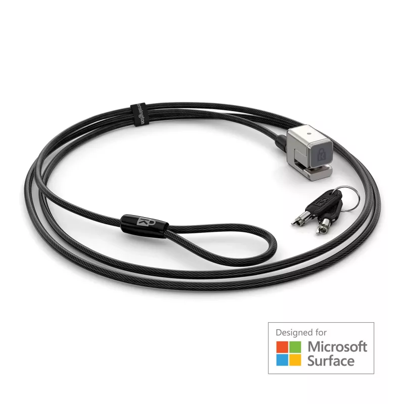 Kensington lucchetto con cavo a chiave per Surface Pro e Surface Go, 1,8 m, Kensington, chiave, acciaio al carbonio, nero, argento