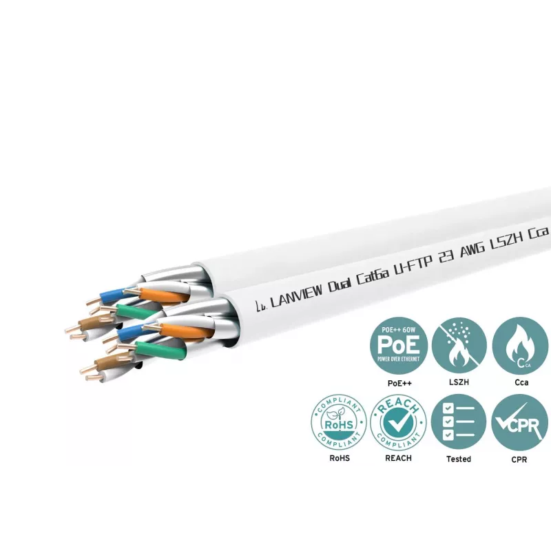Cavo di rete duale Cat6a U-FTP 4x2xAWG23 LSZH bianco