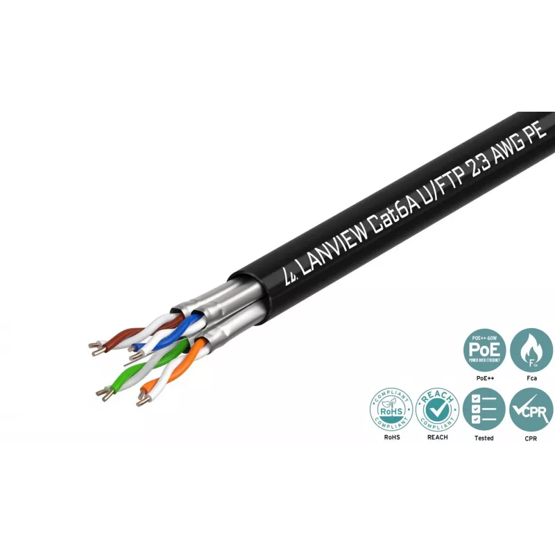 Lanview LVN122445 cavo di rete Cat6a U-FTP 4x2xAWG23, 500 m, nero