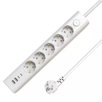 Microconnect ciabatta multipresa Schuko con 5 porte USB e interruttore on/off 1,5 m, bianco