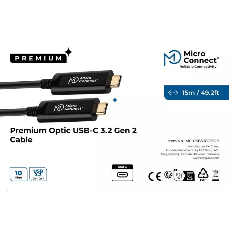 Microconnect MC-USB3.1C15OP cavo USB USB 3.2 Gen 2 (3.1 Gen 2) 15 m USB C nero
