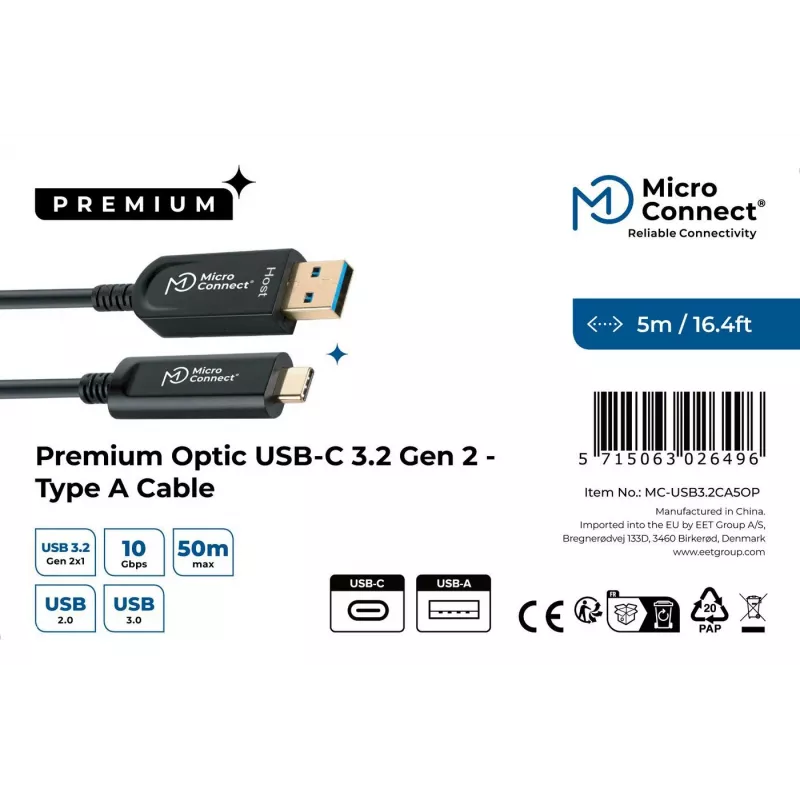 Microconnect MC-USB3.2CA5OP cavo USB USB 3.2 Gen 2 (3.1 Gen 2) 5 m USB A USB C nero