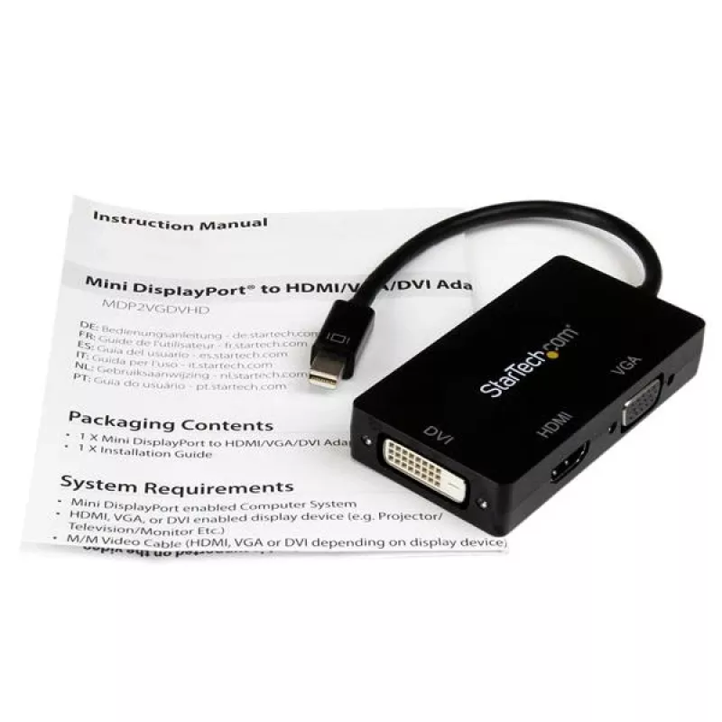 StarTech.com Adattatore A/V da viaggio: convertitore 3-in-1 Mini DisplayPort a VGA DVI o HDMI