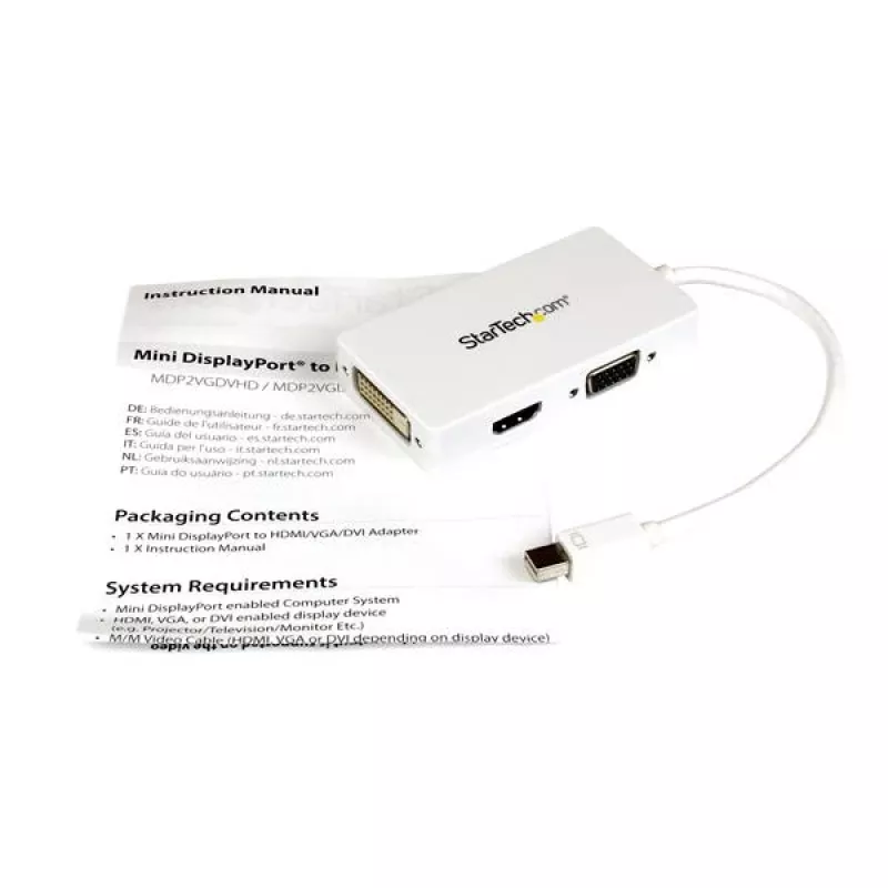 StarTech.com Adattatore A/V da viaggio: convertitore 3-in-1 Mini DisplayPort a VGA DVI o HDMI - Bianco
