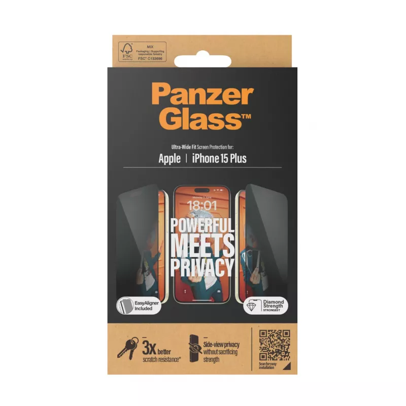 PanzerGlass ® Privacy Screen Protector iPhone 15 Plus | Ultra-Wide Fit con EasyAligner