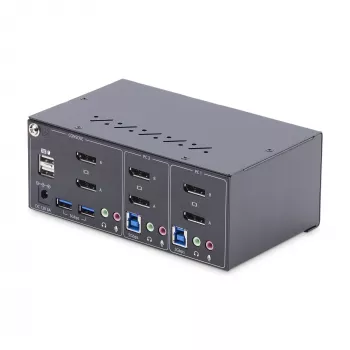 StarTech.com switch KVM DisplayPort 2 porte dual-monitor, 4K 60Hz, 2 porte hub USB 5Gbps, 2 porte USB 2.0 HID, commutazione hotkey e pulsante, conforme TAA – livello di protezione ESD 3