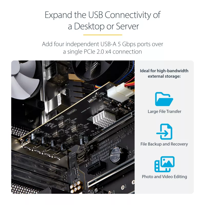 StarTech.com scheda PCIe USB 4 porte, USB 3.2 5 Gbit/s, scheda di espansione PCI Express con 4 controller USB indipendenti, 4 porte USB-A, Windows/macOS/Linux