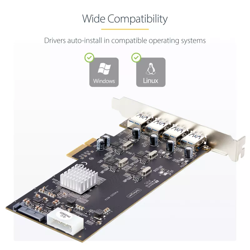StarTech.com scheda PCIe USB 4 porte, USB 3.2 5 Gbit/s, scheda di espansione PCI Express con 4 controller USB indipendenti, 4 porte USB-A, Windows/macOS/Linux
