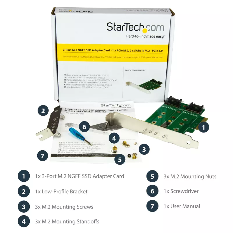 StarTech.com scheda adattatore 3 porte M.2 SSD (NGFF) – 1 x PCIe (NVMe) M.2, 2 x SATA III M.2 – PCIe 3.0