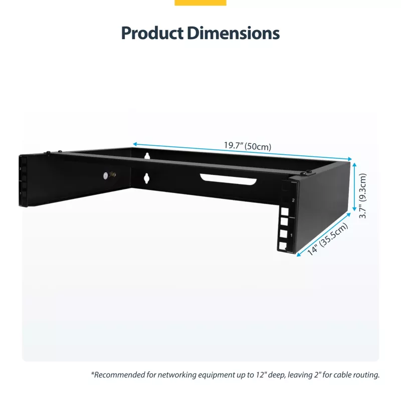 Armadio di rete a parete StarTech.com 2U – profondità 14 pollici (low profile) – supporto patch panel 19 pollici per server piatti, dispositivi IT, switch di rete – portata 35 kg, nero