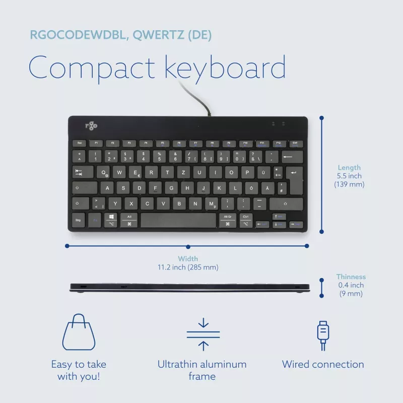 Tastiera ergonomica R-Go Tools R-Go Compact Break, tastiera compatta con software per le pause, QWERTZ (DE), con filo, nero