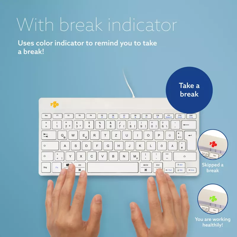 Tastiera ergonomica R-Go Tools R-Go Compact Break, tastiera compatta con software per le pause, QWERTZ (DE), con filo, bianco