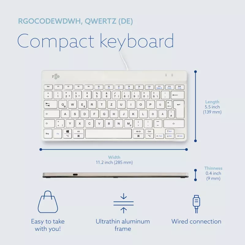 Tastiera ergonomica R-Go Tools R-Go Compact Break, tastiera compatta con software per le pause, QWERTZ (DE), con filo, bianco