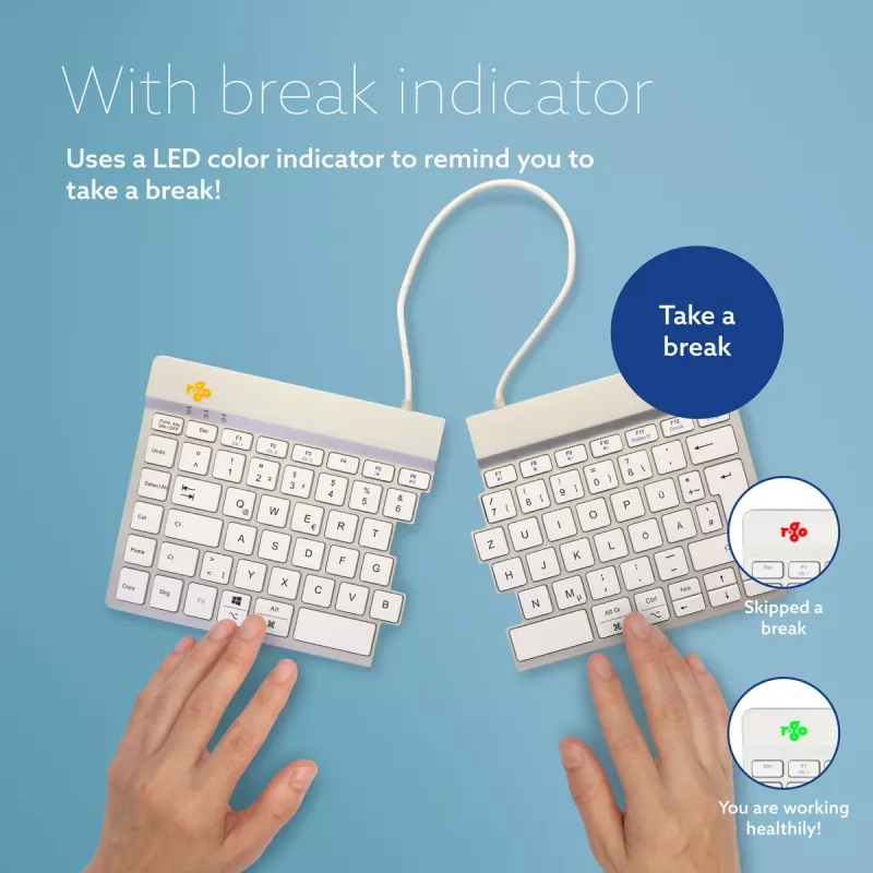 Tastiera ergonomica R-Go Tools R-Go Split Break con software per le pause, tastiera ergonomica divisa, QWERTZ (DE), Bluetooth, bianco