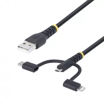 StarTech.com cavo di ricarica multiplo USB robusto 1m, USB a Lightning/Micro-USB/Type-C, certificato Apple MFi, guaina in aramide, cavo di ricarica USB 3-in-1 universale per iPhone/iPad/Android