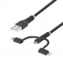 StarTech.com cavo di ricarica multiplo USB robusto 1m, USB a Lightning/Micro-USB/Type-C, certificato Apple MFi, guaina in aramide, cavo di ricarica USB 3-in-1 universale per iPhone/iPad/Android