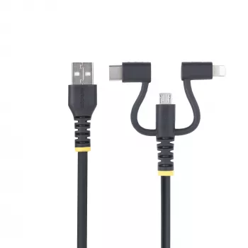 StarTech.com cavo di ricarica multiplo USB robusto 1m, USB a Lightning/Micro-USB/Type-C, certificato Apple MFi, guaina in aramide, cavo di ricarica USB 3-in-1 universale per iPhone/iPad/Android