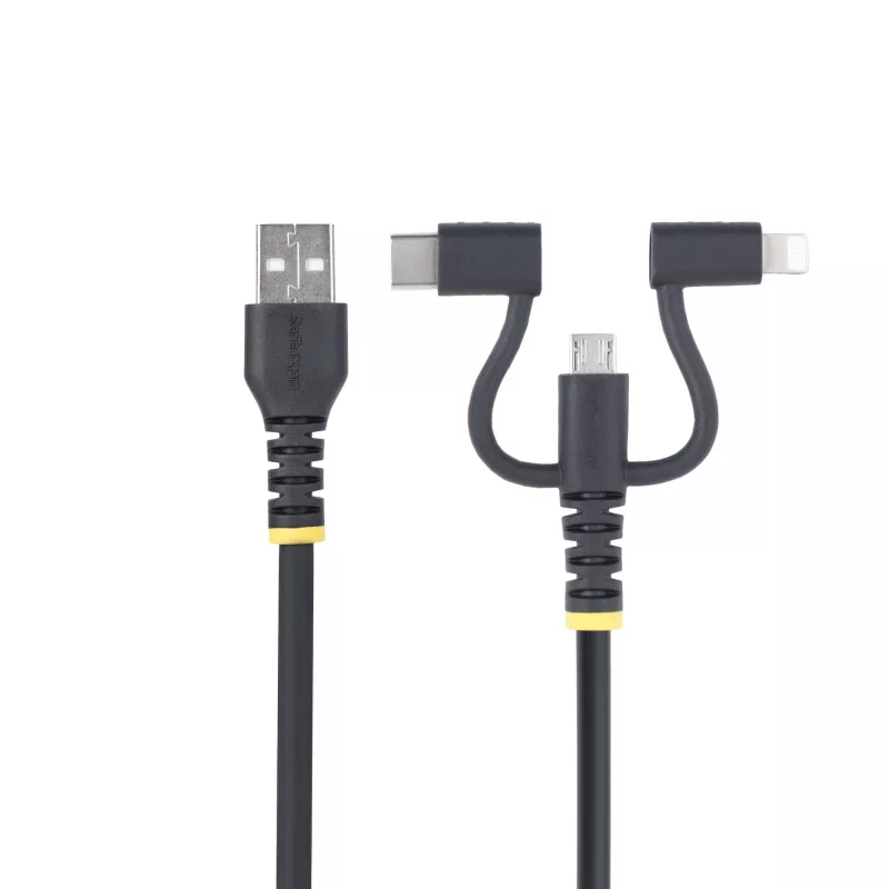 StarTech.com cavo di ricarica multiplo USB robusto 1m, USB a Lightning/Micro-USB/Type-C, certificato Apple MFi, guaina in aramide, cavo di ricarica USB 3-in-1 universale per iPhone/iPad/Android