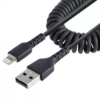 Cavo USB a Lightning StarTech.com 1 m (3 ft), certificato MFi, cavo di ricarica iPhone a spirale, nero, guaina TPE resistente in fibra aramidica, robusto cavo a spirale Lightning