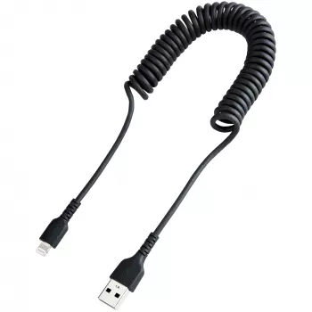 Cavo USB a Lightning StarTech.com 1 m (3 ft), certificato MFi, cavo di ricarica iPhone a spirale, nero, guaina TPE resistente in fibra aramidica, robusto cavo a spirale Lightning