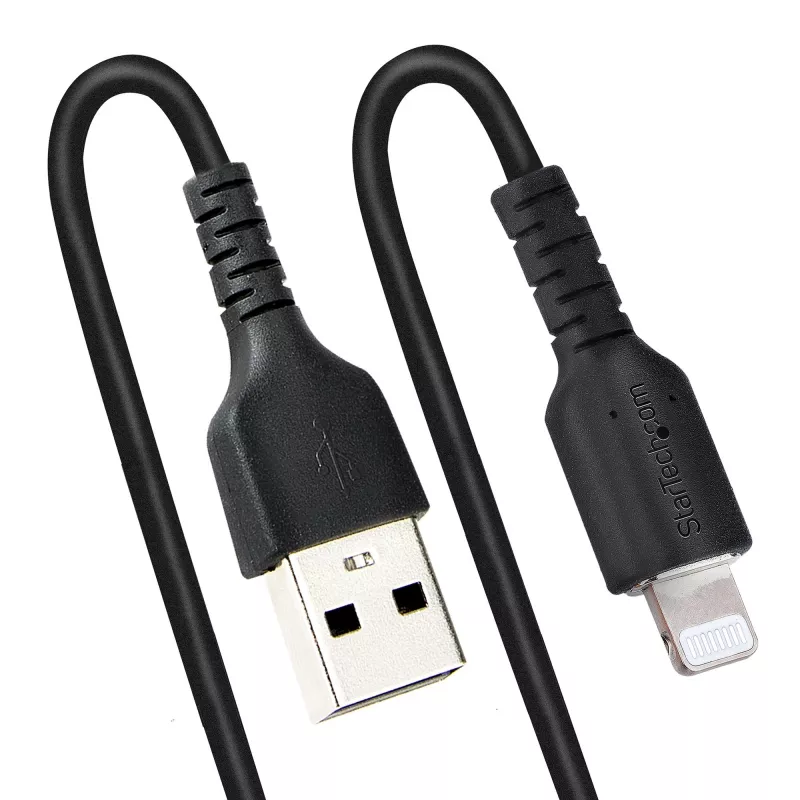 Cavo USB a Lightning StarTech.com 1 m (3 ft), certificato MFi, cavo di ricarica iPhone a spirale, nero, guaina TPE resistente in fibra aramidica, robusto cavo a spirale Lightning