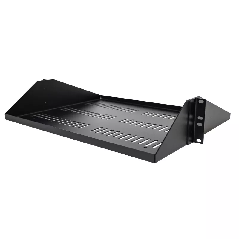 StarTech.com ripiano per rack server 2U, mensola universale ventilata a montaggio centrale per armadio di rete 19 pollici, acciaio robusto, portata 91 kg, profondità 356 mm, nero