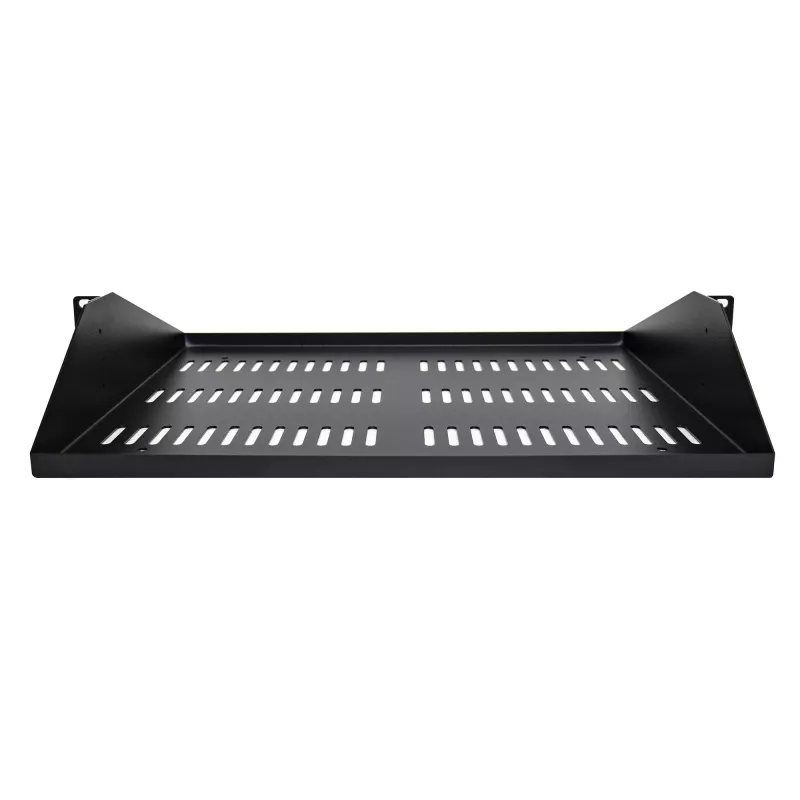 StarTech.com ripiano per rack server 2U, mensola universale ventilata a montaggio centrale per armadio di rete 19 pollici, acciaio robusto, portata 91 kg, profondità 356 mm, nero