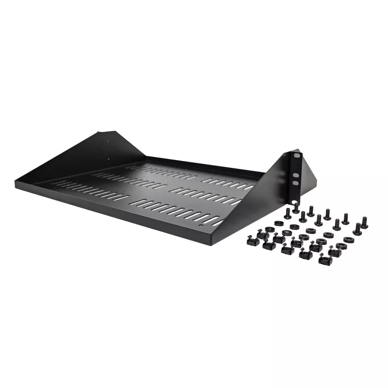 StarTech.com ripiano per rack server 2U, mensola universale ventilata a montaggio centrale per armadio di rete 19 pollici, acciaio robusto, portata 91 kg, profondità 356 mm, nero