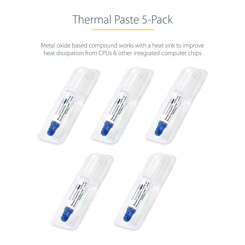 StarTech.com pasta termica, confezione da 5 siringhe richiudibili (1,5 g ciascuna), composto a base di ossido metallico, pasta termica per dissipatore CPU