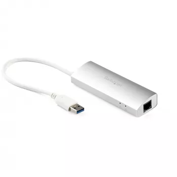 StarTech.com hub USB 3.0 portatile 3 porte con Ethernet Gigabit - cavo integrato~Hub USB 3.0 portatile 3 porte con Ethernet Gigabit - 5 Gbit/s - cavo integrato