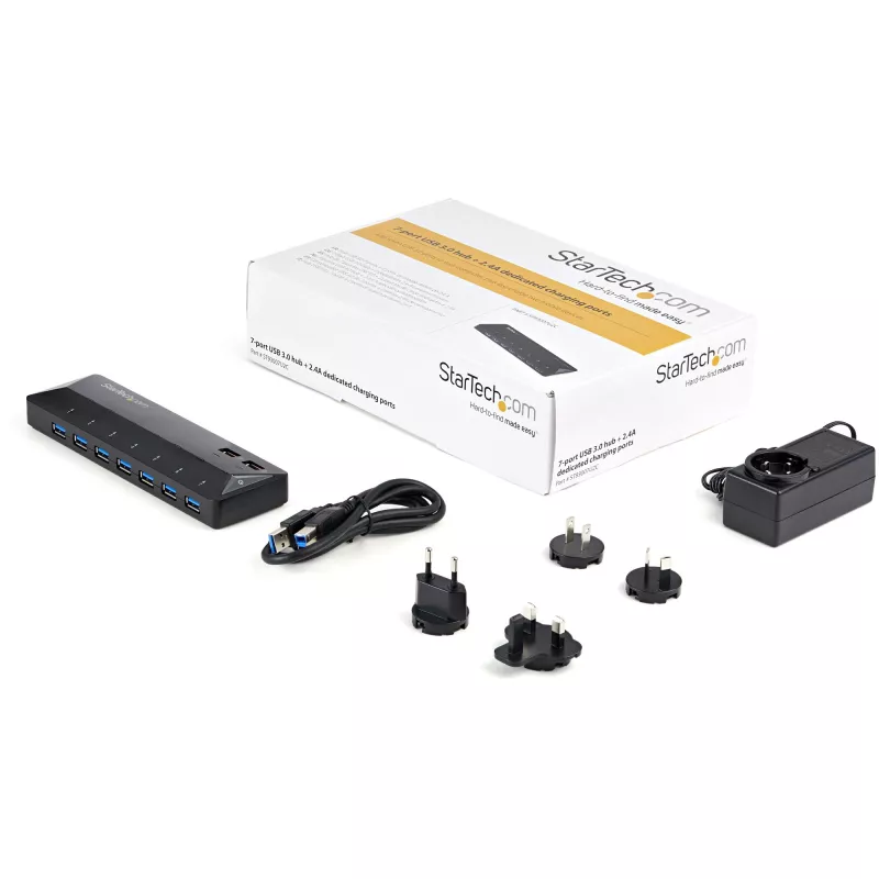 StarTech.com hub USB 3.0 7 porte con porte di ricarica dedicate - 2 porte da 2.4A~Hub USB 3.0 7 porte (5Gbps) con porte di ricarica dedicate - 2 porte da 2.4A