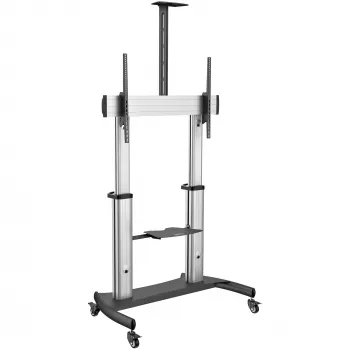 StarTech.com supporto TV mobile – carrello TV heavy-duty per display da 60–100 pollici (100 kg) – supporto a pavimento regolabile in altezza su ruote per schermi piatti – supporto TV universale con ripiani