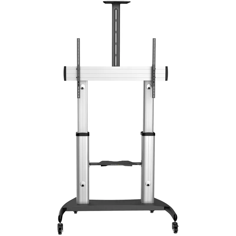 StarTech.com STNDMTV100 supporto TV mobile, carrello TV per impieghi gravosi per display da 60-100 pollici (100 kg / 220 lb), altezza regolabile 1200-1700 mm, VESA da 200x200 a 1000x600, con ripiano, nero/argento