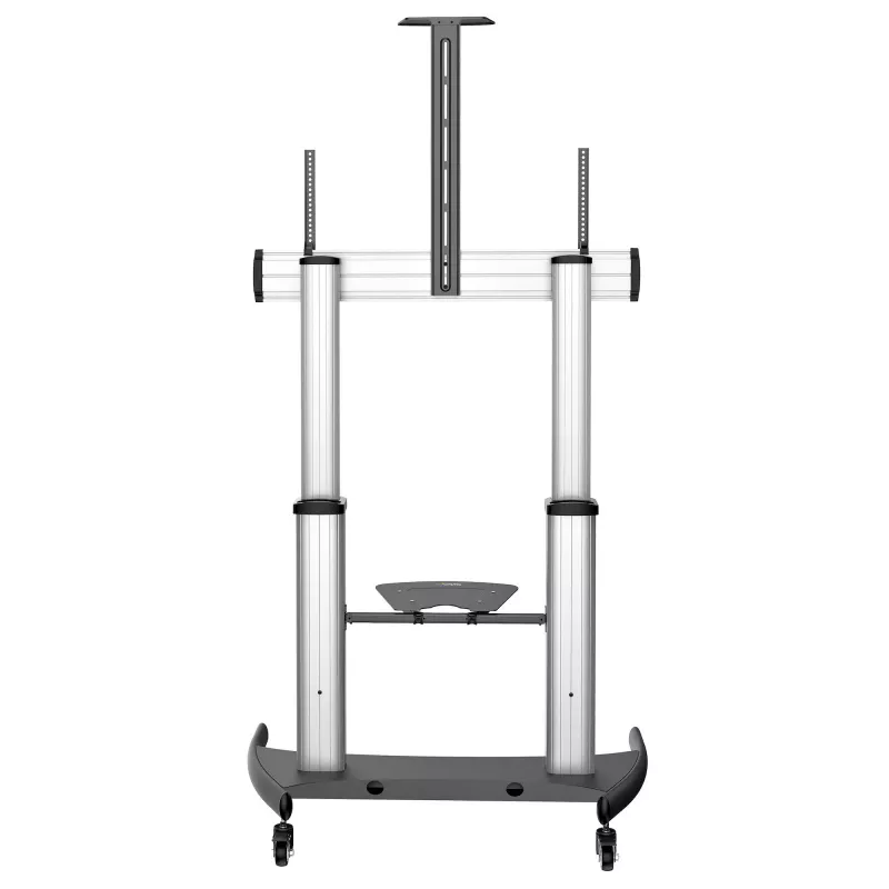 StarTech.com STNDMTV100 supporto TV mobile, carrello TV per impieghi gravosi per display da 60-100 pollici (100 kg / 220 lb), altezza regolabile 1200-1700 mm, VESA da 200x200 a 1000x600, con ripiano, nero/argento