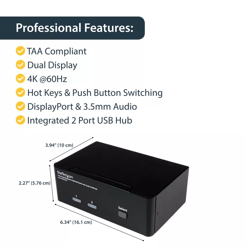 Switch KVM StarTech.com 2 porte DisplayPort doppio monitor – 4K 60Hz