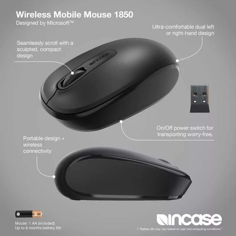 Incase Designed by Microsoft Wireless Mobile 1850 mouse da viaggio ambidestro RF Wireless ottico