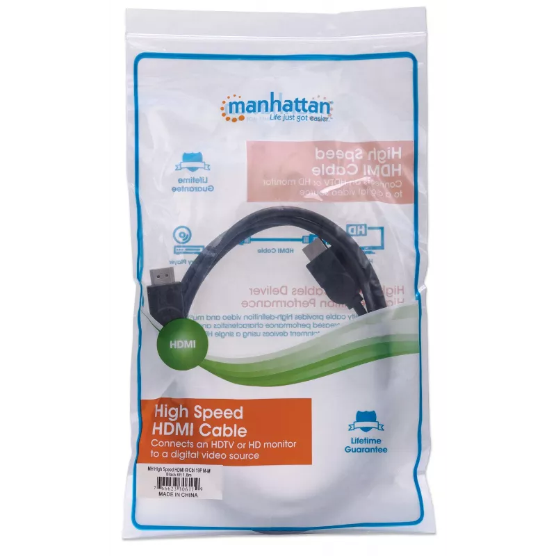 Manhattan 306119 cavo HDMI, HDMI maschio-maschio, schermato, 1,8 m, nero