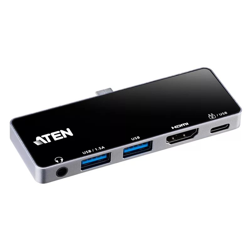 Dock da viaggio USB-C ATEN con pass-through di corrente, universale, USB Type-C, nero, argento