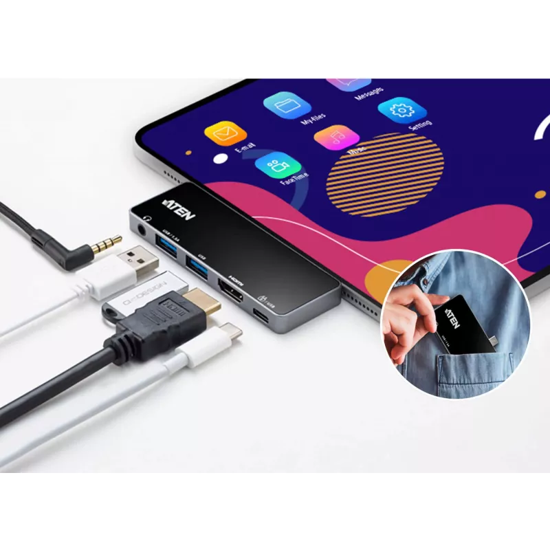 Dock da viaggio USB-C ATEN con pass-through di corrente, universale, USB Type-C, nero, argento