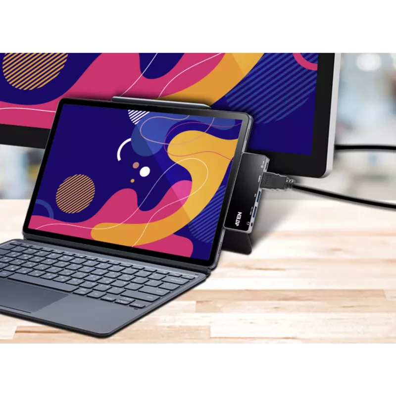 Dock da viaggio USB-C ATEN con pass-through di corrente, universale, USB Type-C, nero, argento