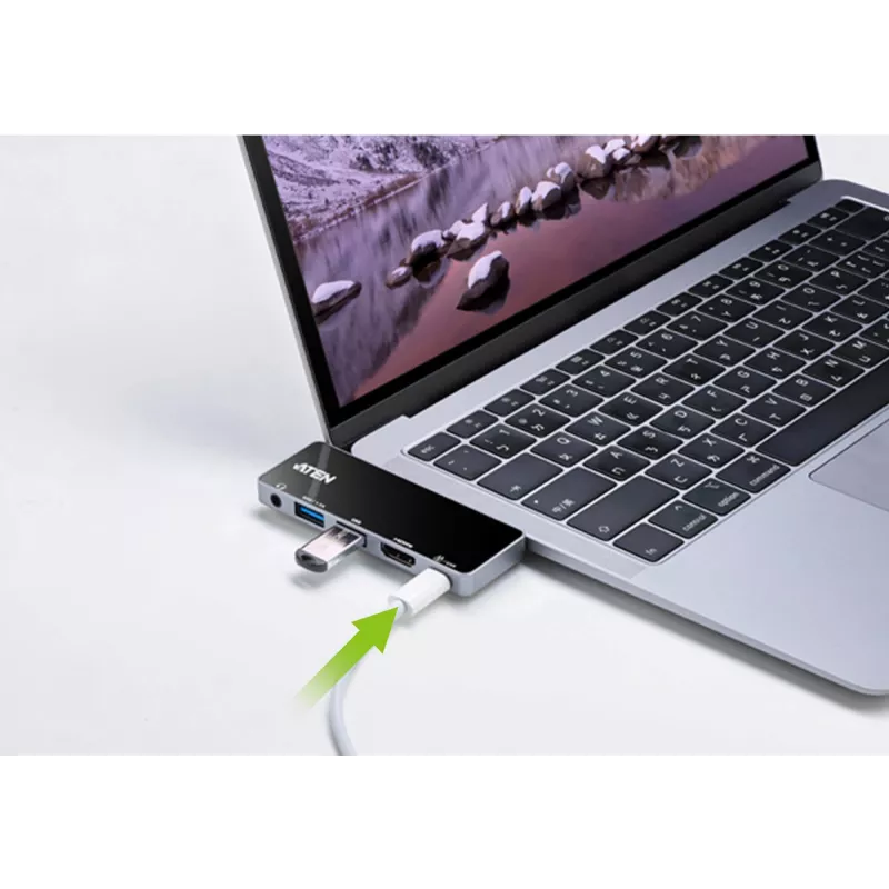 Dock da viaggio USB-C ATEN con pass-through di corrente, universale, USB Type-C, nero, argento